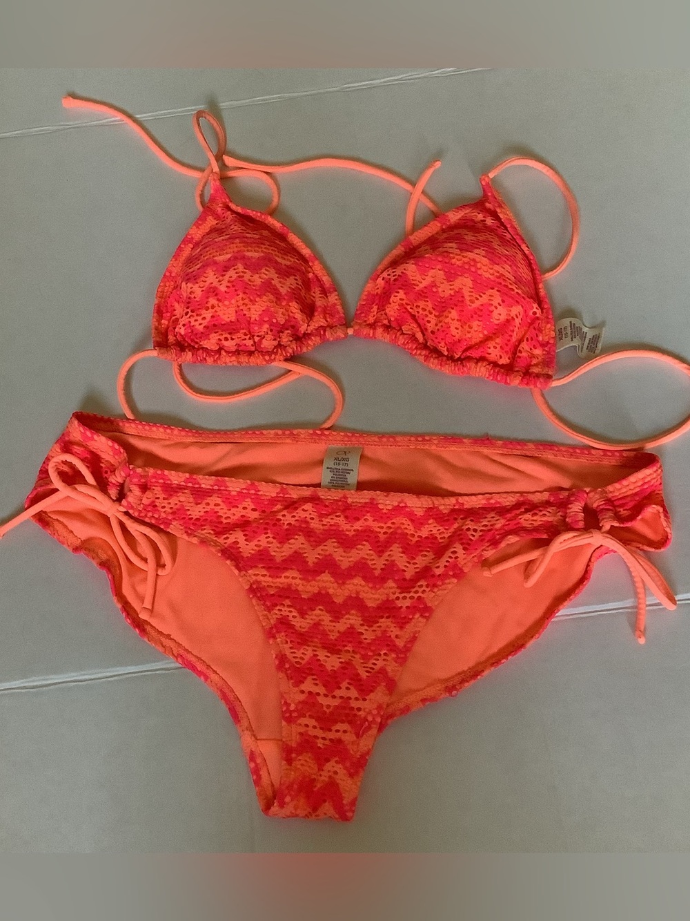 OP Neon Coral & Hot Pink Zigzag Crochet Bikini